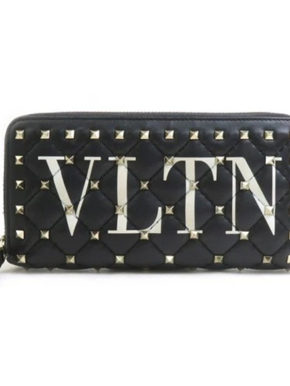 Auth Valentino Garavani Rockstud Long Wallet Black/Gold Leather/Metal - h32209jL